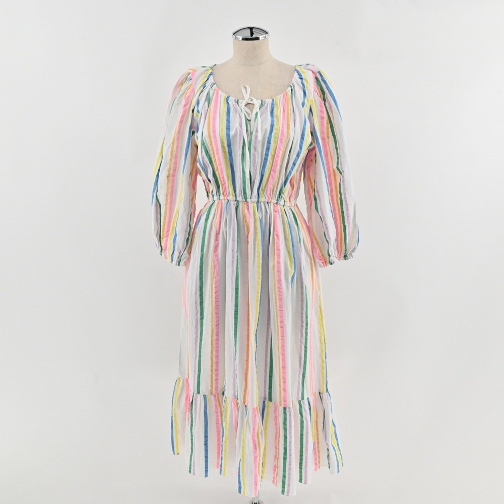 Kerri Rosenthal Harbor Stripe Midi Dress Womens Size S Multi Cotton Boho Peasant